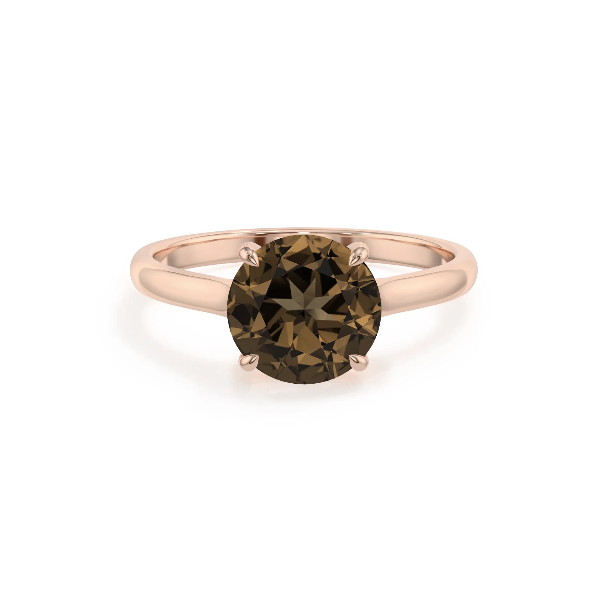 natural smoky-quartz round solitaire rings in rose gold 