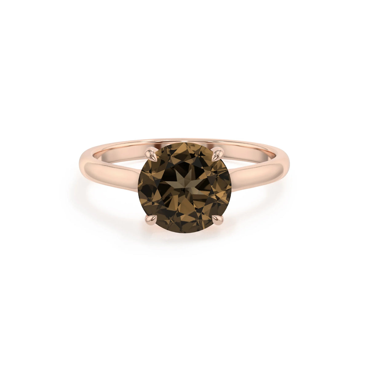 natural smoky-quartz round solitaire rings in rose gold 