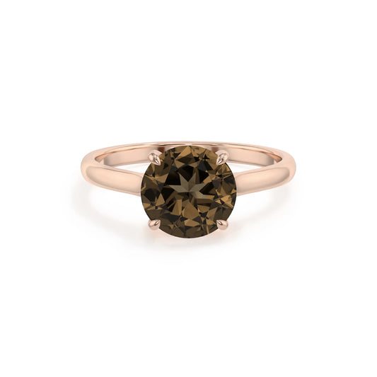 natural smoky-quartz round solitaire rings in rose gold 