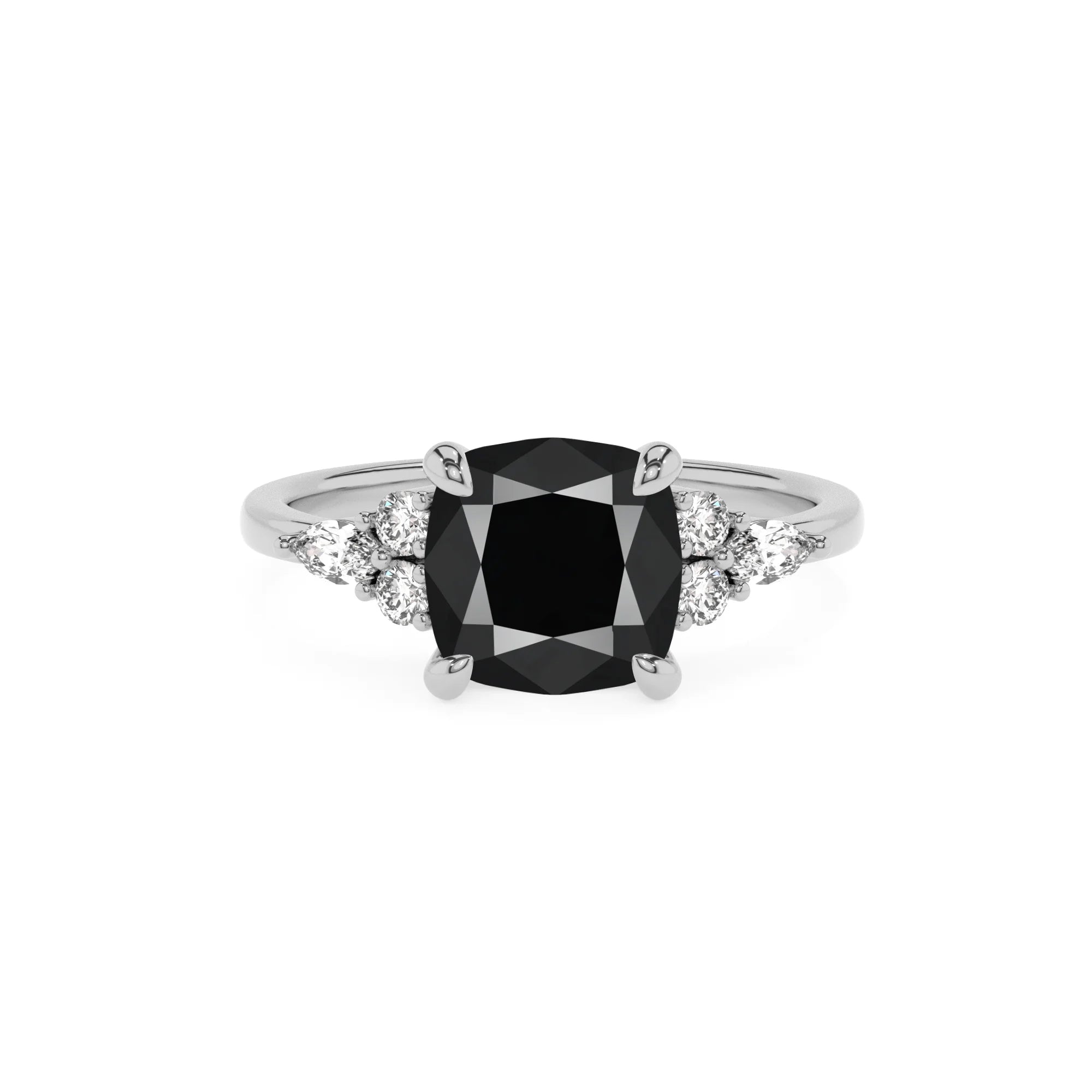 natural black-onyx cushion solitaire rings in sterling silver 