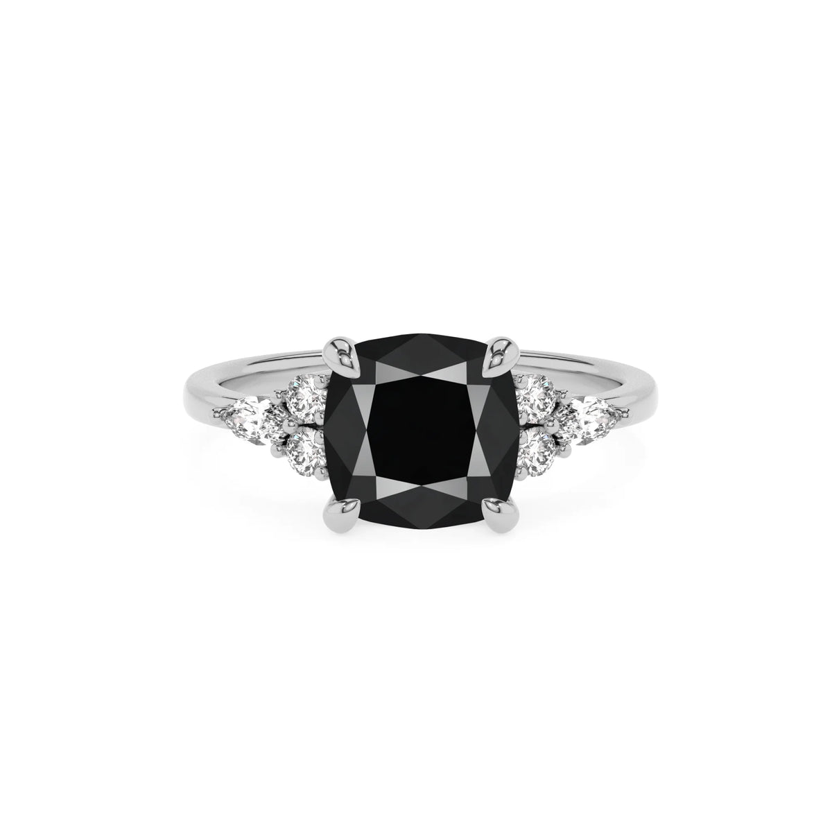 natural black-onyx cushion solitaire rings in sterling silver 