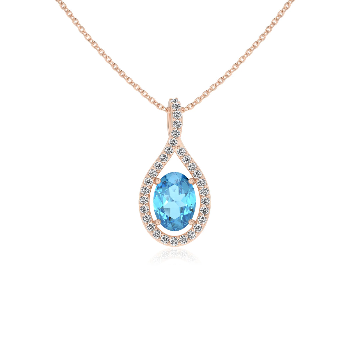 natural swiss-blue-topaz oval solitaire necklaces in rose gold 