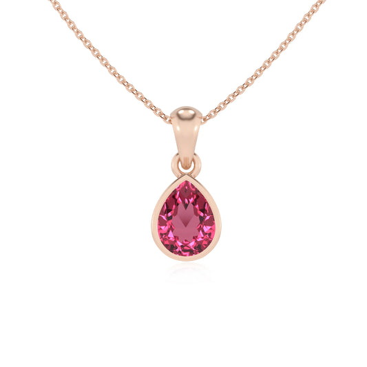 lab grown pink-tourmaline pear solitaire necklaces in rose gold 