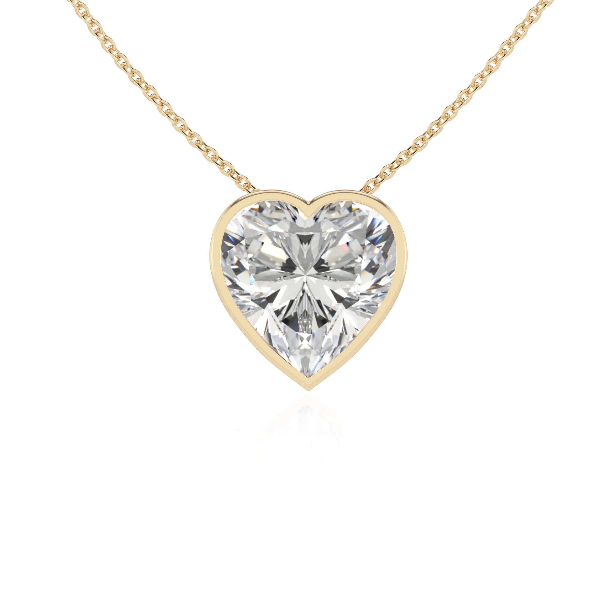 lab grown moissanite heart solitaire necklaces in yellow gold 