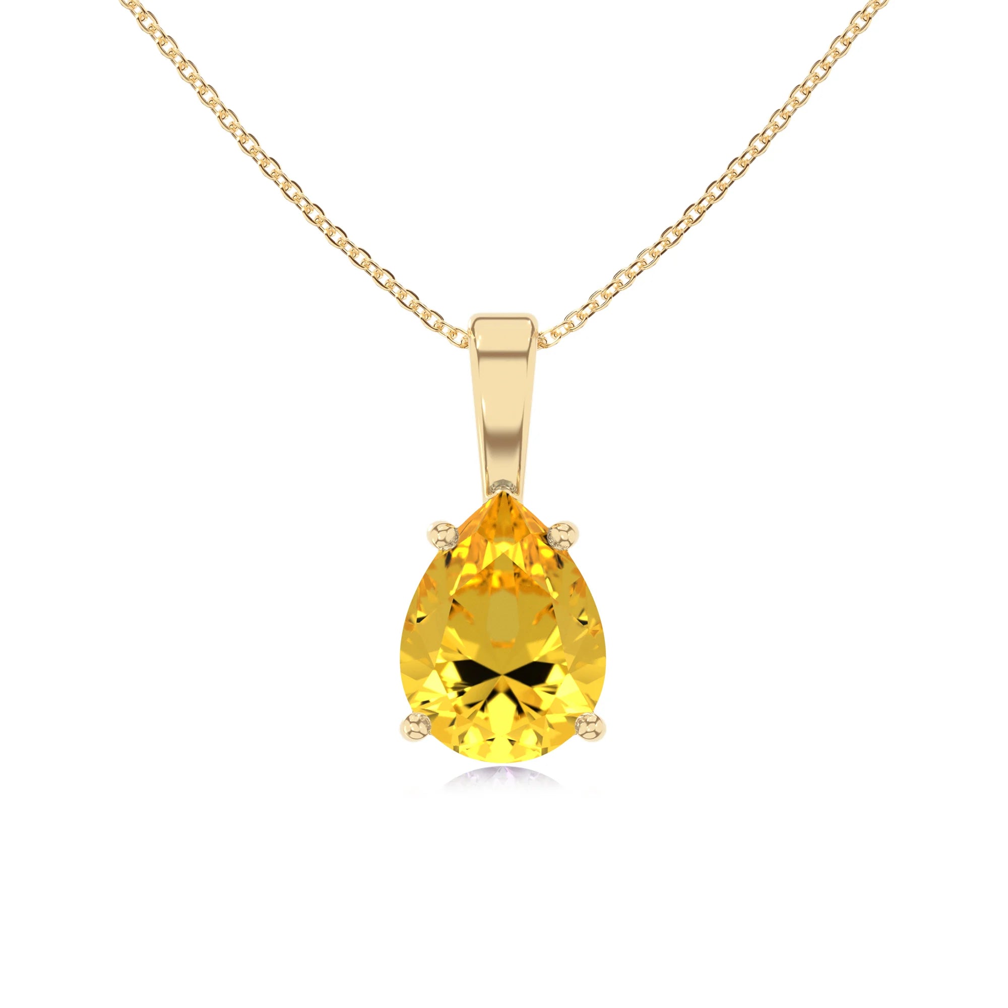 lab grown yellow-sapphire pear solitaire necklaces in yellow gold 