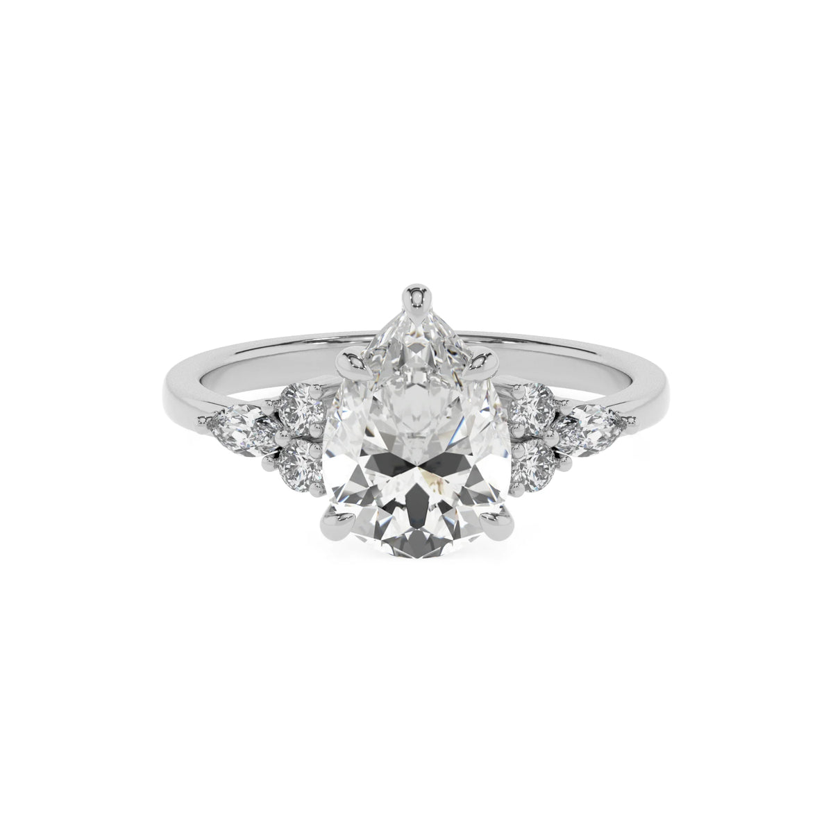 lab grown moissanite pear solitaire rings in platinum 