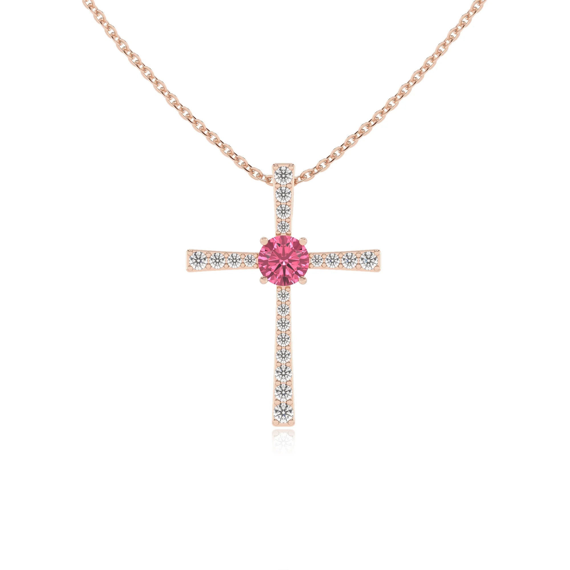 lab grown pink-tourmaline round infinity necklaces in rose gold 