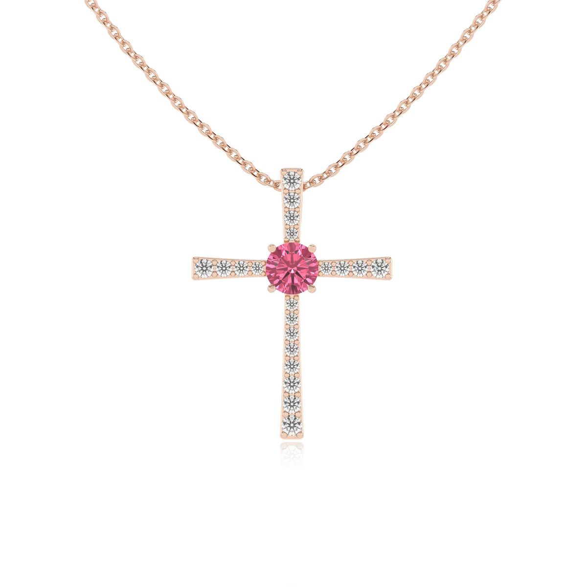 lab grown pink-tourmaline round infinity necklaces in rose gold 