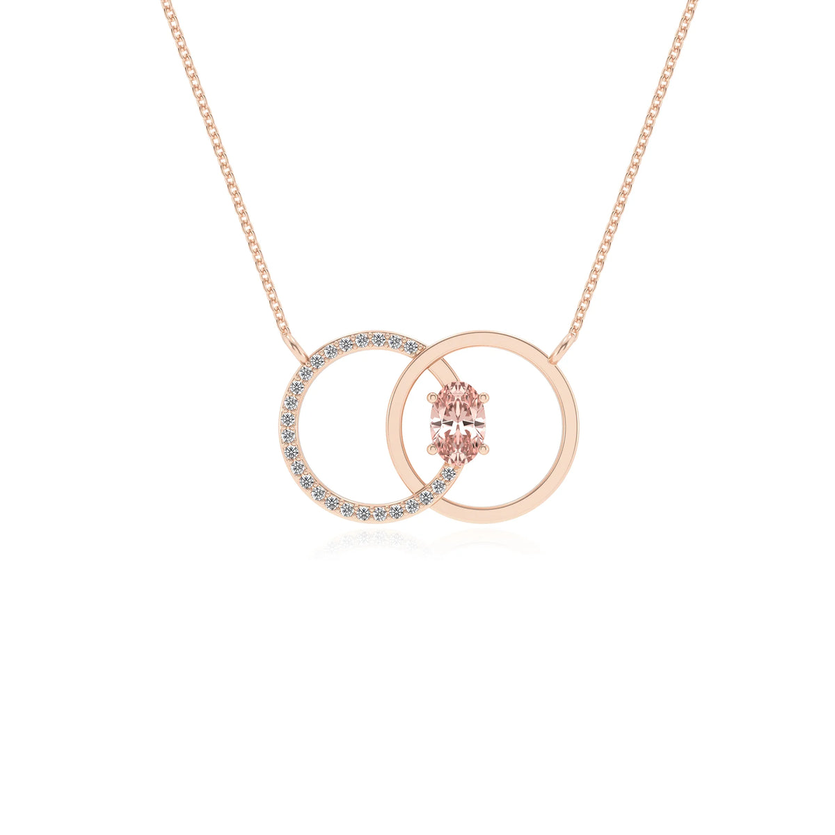 lab grown morganite oval solitaire necklaces in rose gold 
