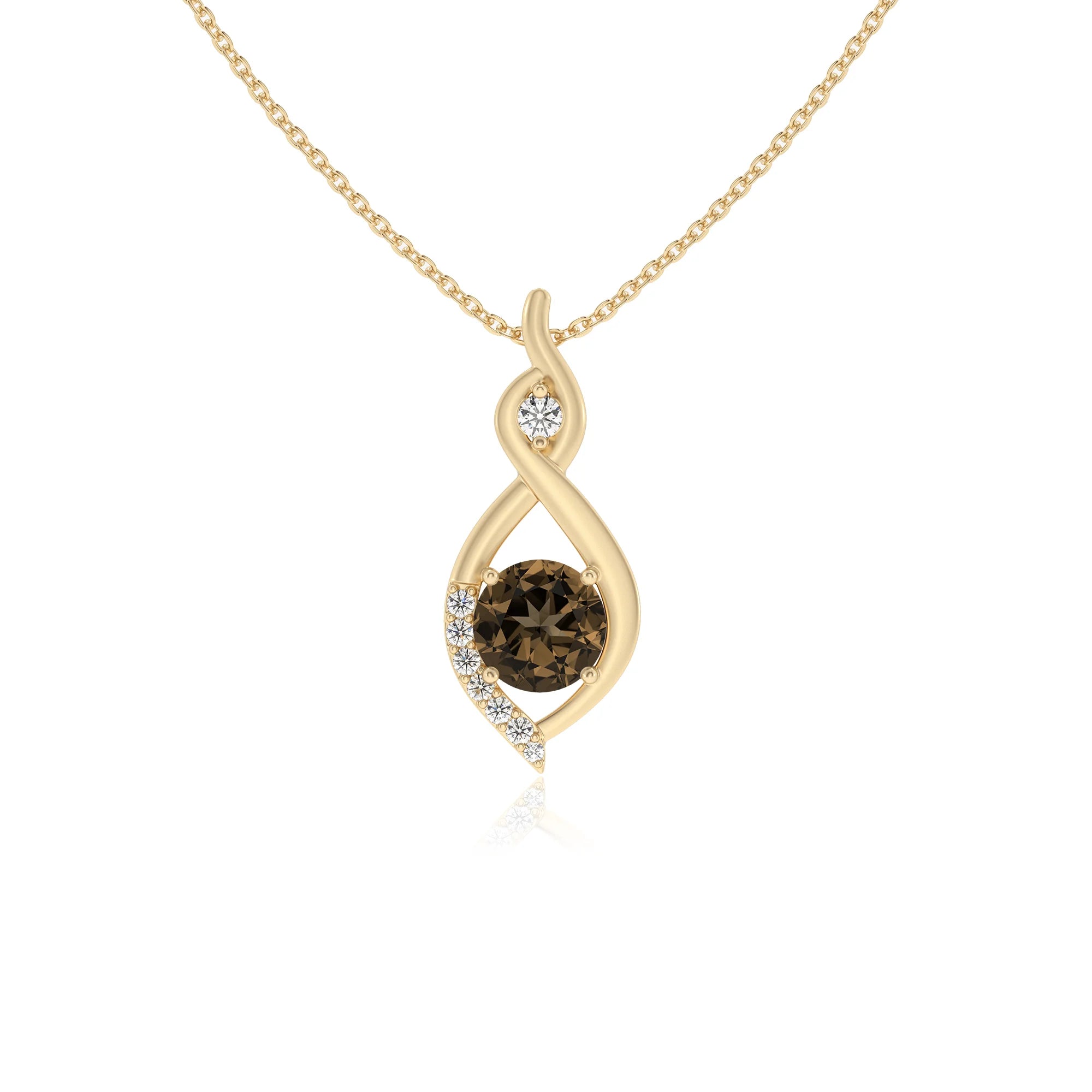 natural smoky-quartz round solitaire necklaces in yellow gold 