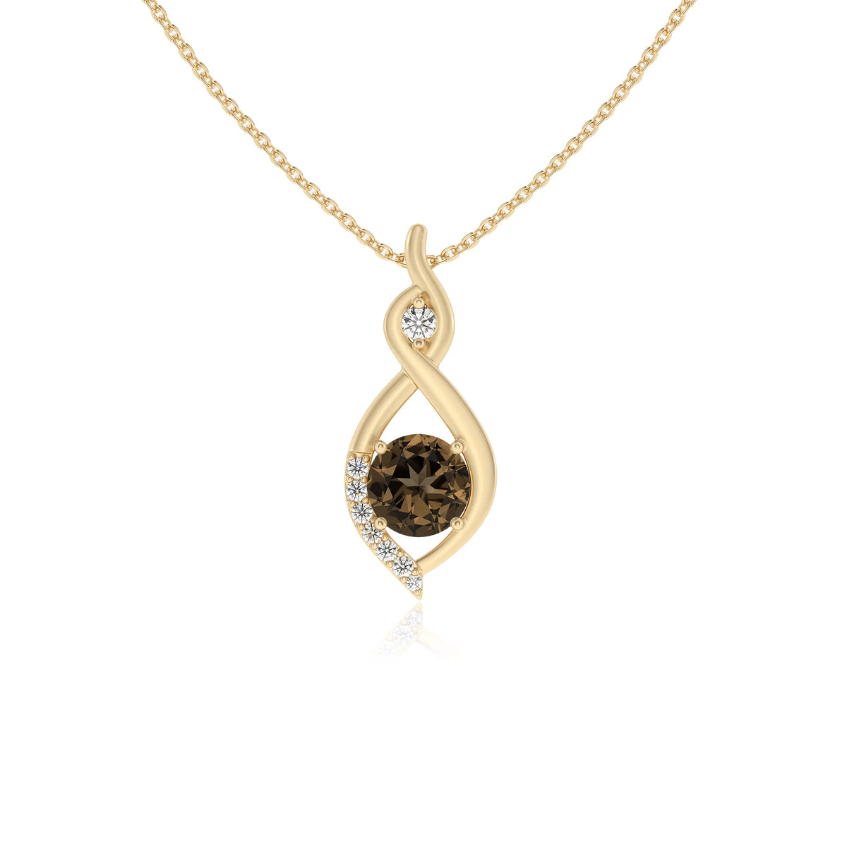 natural smoky-quartz round solitaire necklaces in yellow gold 
