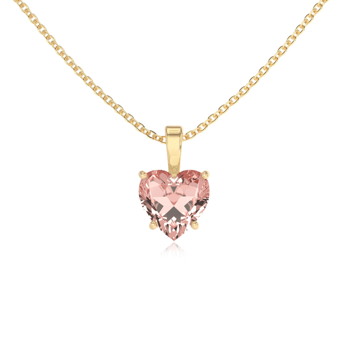 lab grown morganite heart solitaire necklaces in yellow gold 