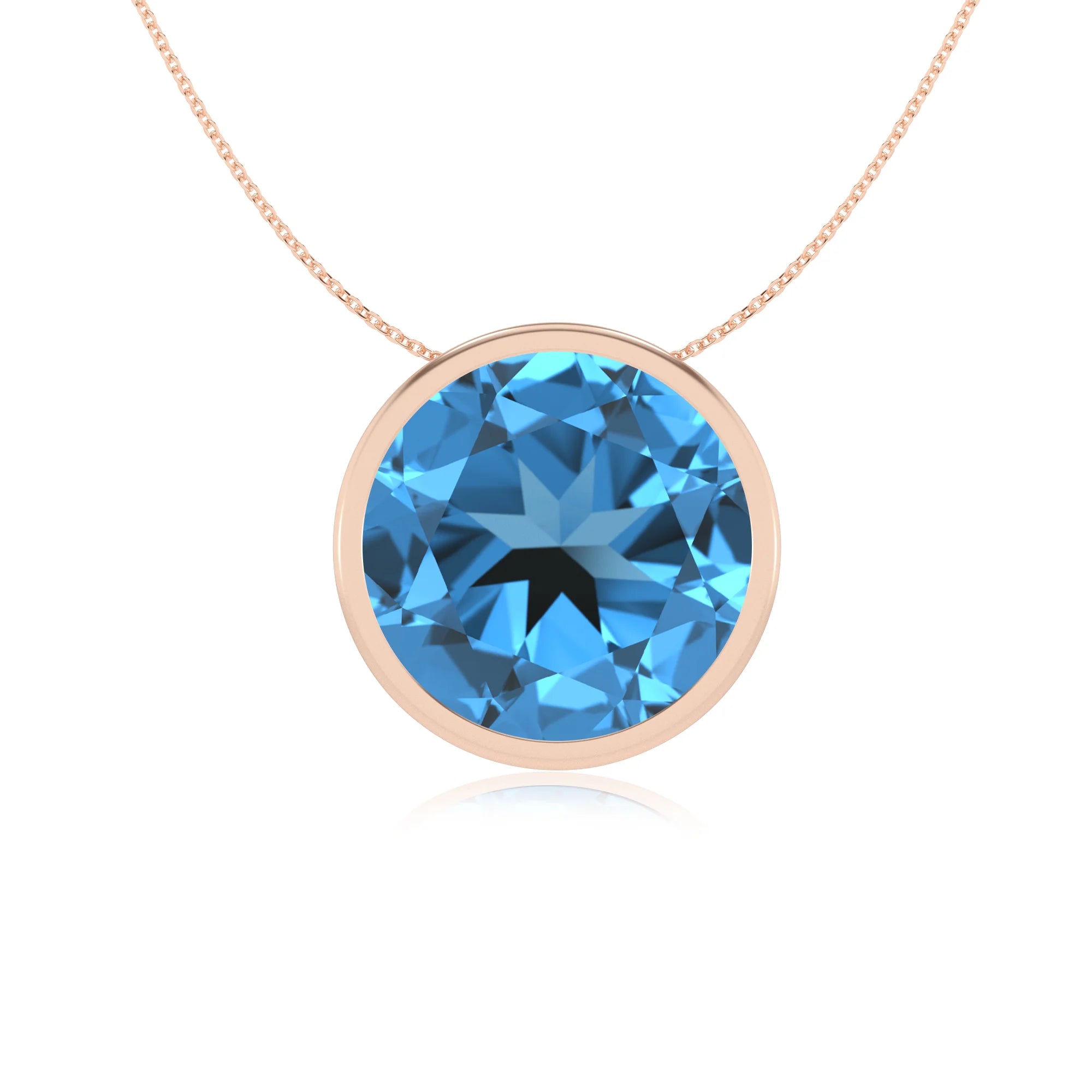 natural swiss-blue-topaz round solitaire necklaces in rose gold 