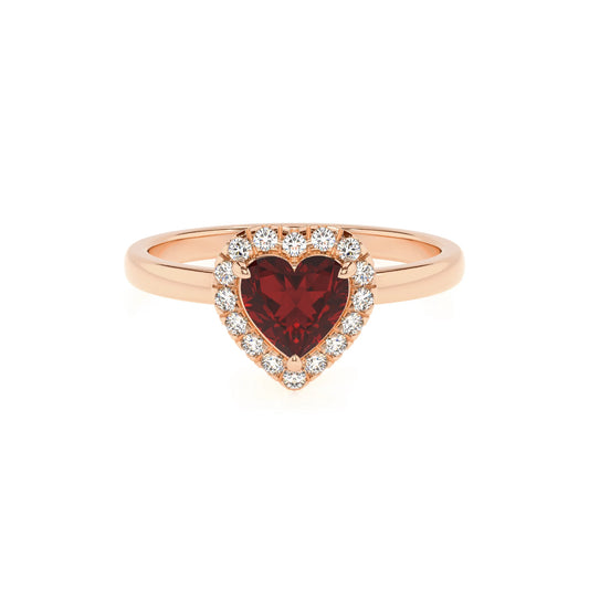 natural garnet heart solitaire rings in rose gold 