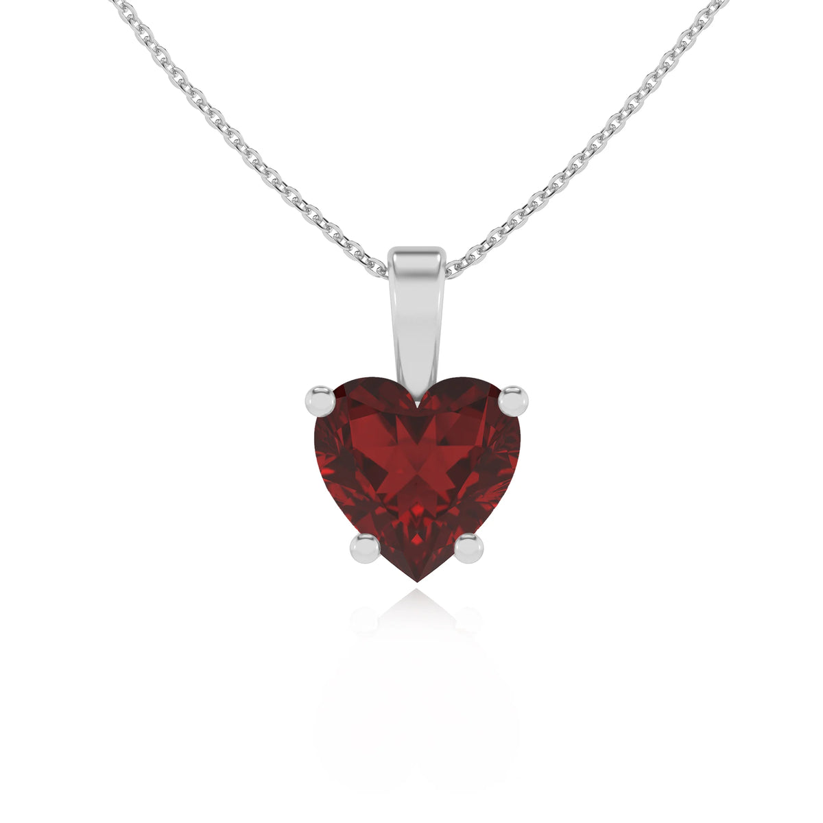 natural garnet heart solitaire necklaces in white gold 