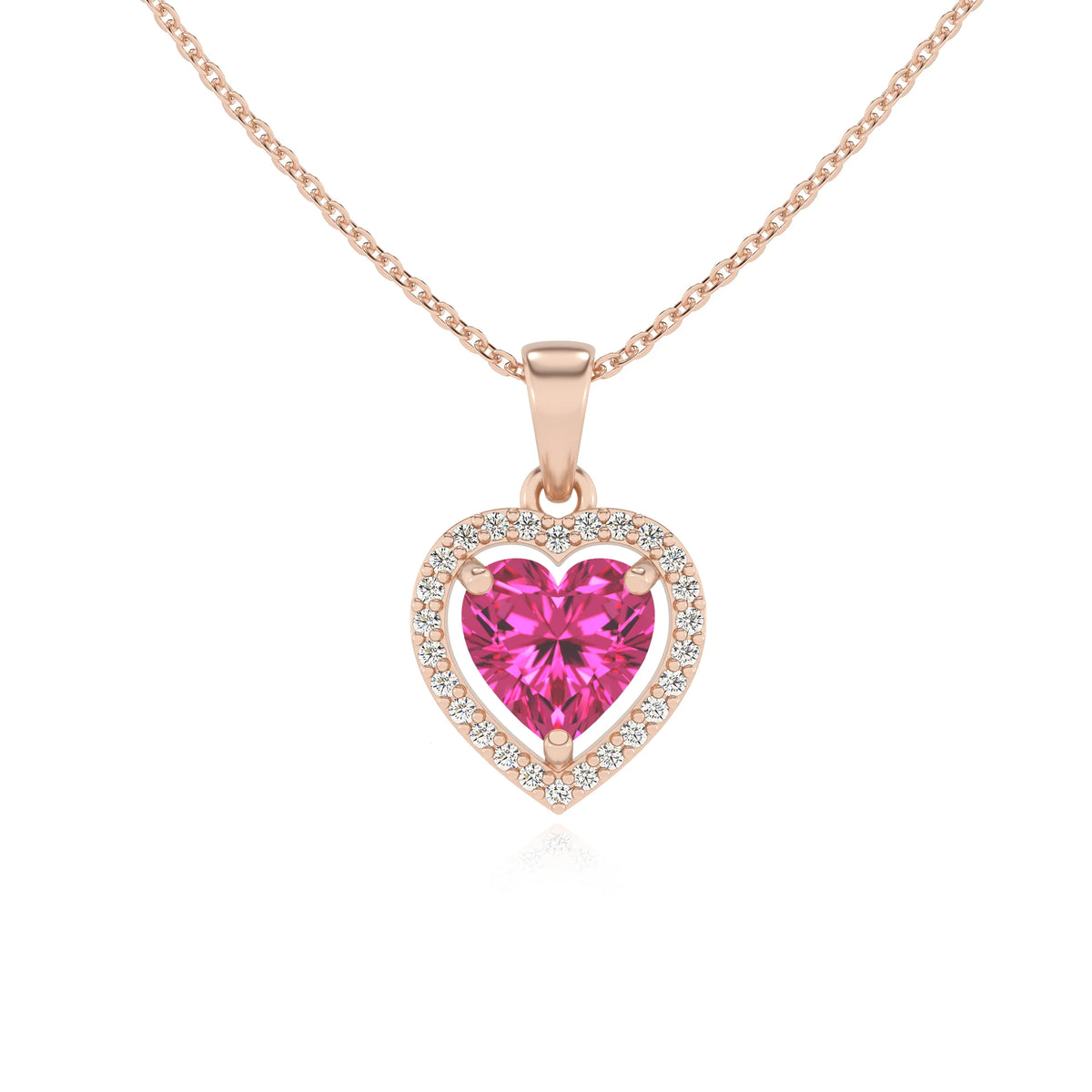 lab grown pink-sapphire heart solitaire necklaces in rose gold 