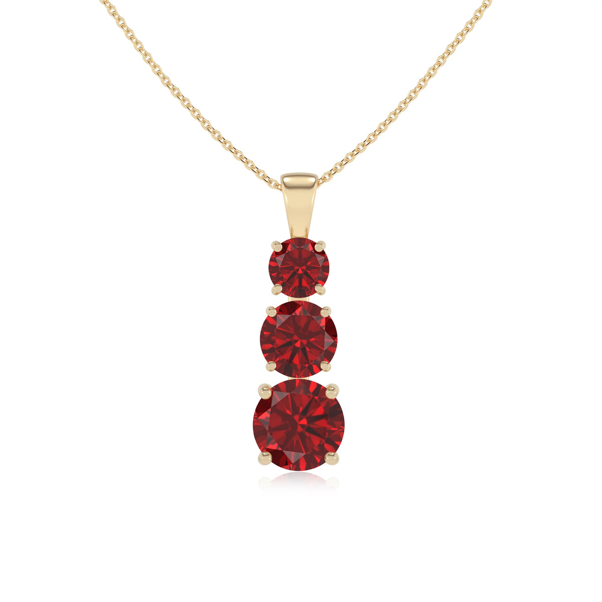 lab grown ruby round bar v-bale necklaces in yellow gold 