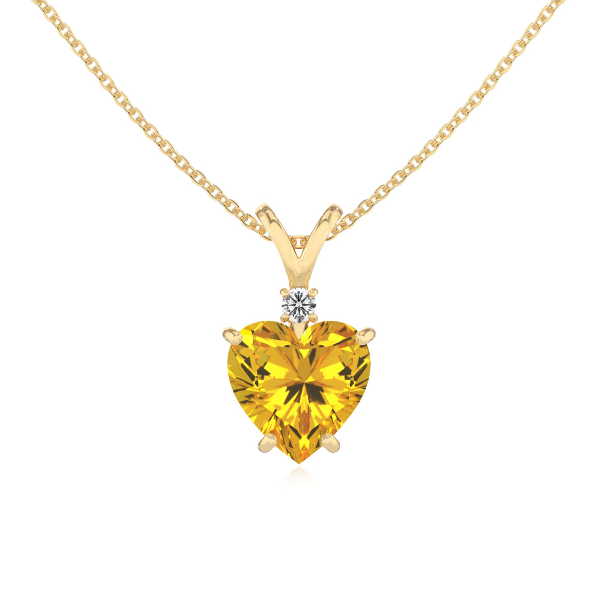 lab grown yellow-sapphire heart solitaire v-bale necklaces in yellow gold 