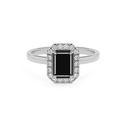 natural black-onyx emerald cut solitaire rings in sterling silver 