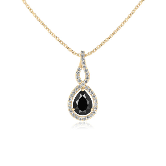 natural black-onyx pear necklaces in yellow gold 