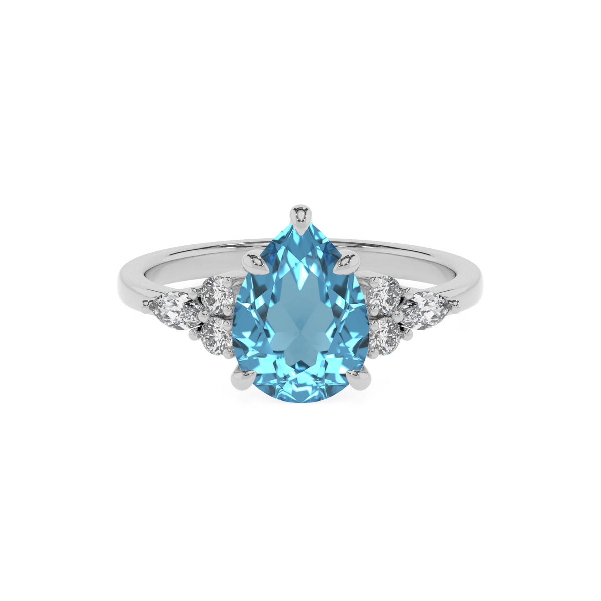 natural swiss-blue-topaz pear solitaire rings in sterling silver 