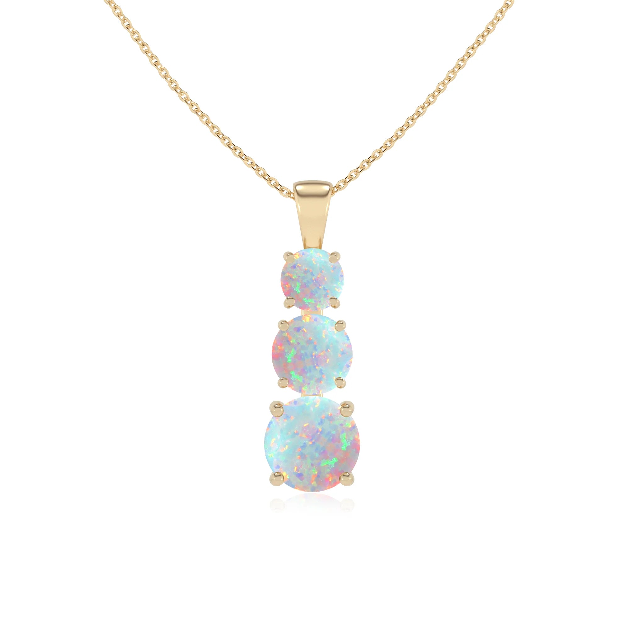 lab grown opal round bar v-bale necklaces in yellow gold 