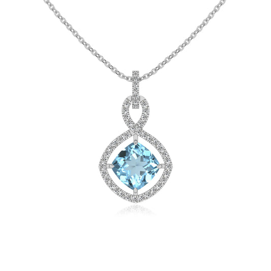 lab grown aquamarine cushion infinity necklaces in platinum 