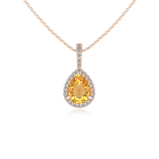 lab grown citrine pear solitaire necklaces in rose gold 