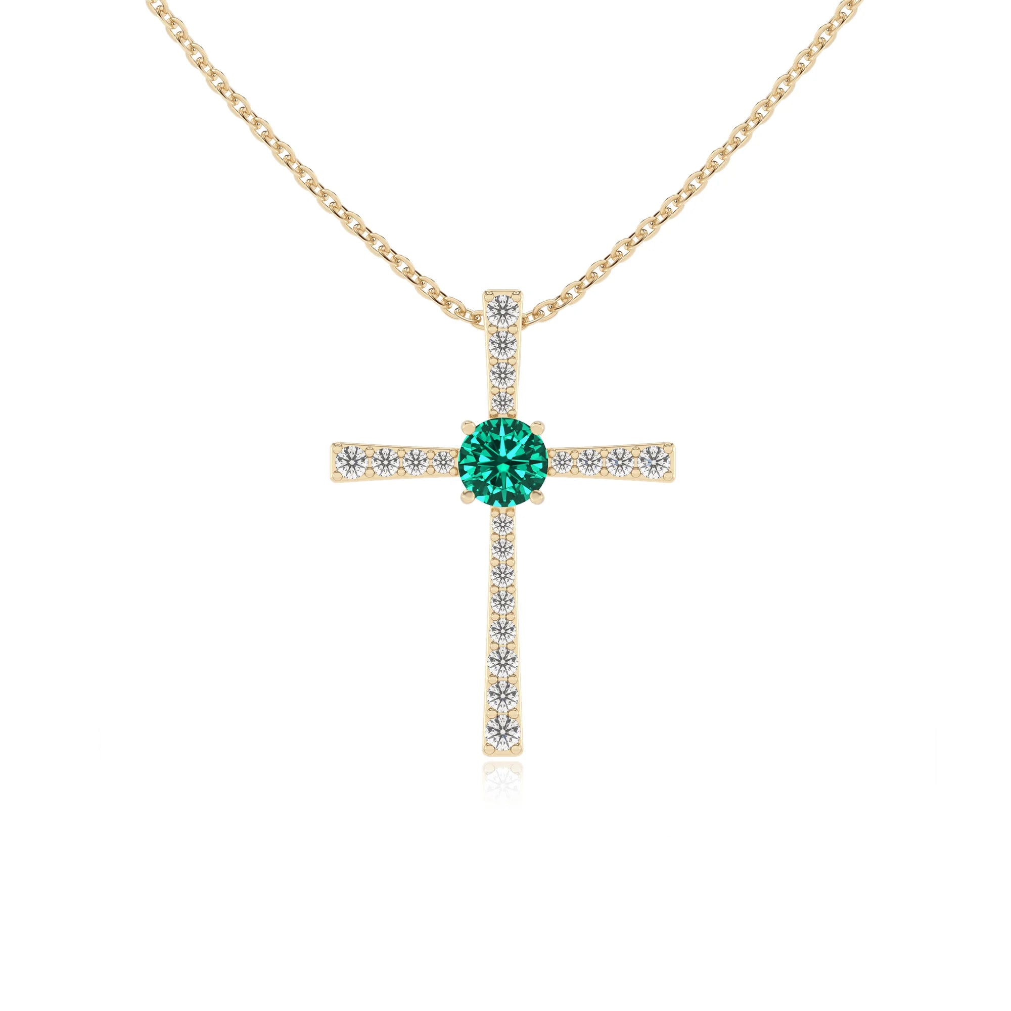 lab grown emerald round infinity necklaces in yellow gold 