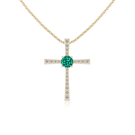 lab grown emerald round infinity necklaces in yellow gold 