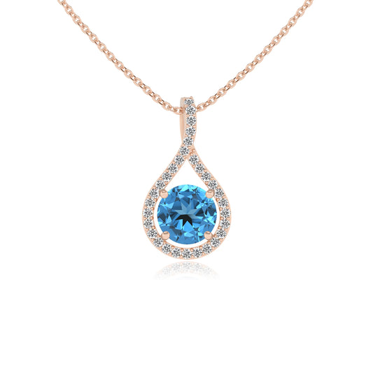 natural swiss-blue-topaz round solitaire necklaces in rose gold 