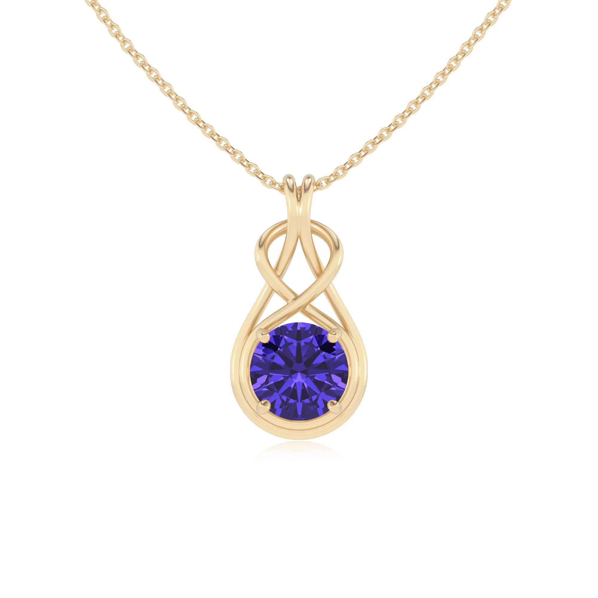 lab grown tanzanite round solitaire necklaces in yellow gold 