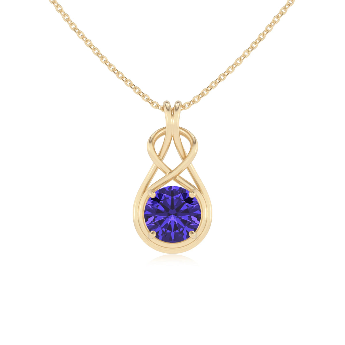 lab grown tanzanite round solitaire necklaces in yellow gold 