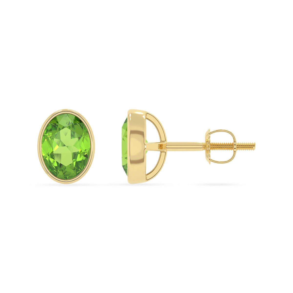 natural peridot oval stud earrings in yellow gold 