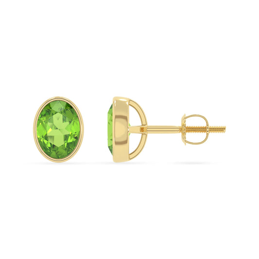 natural peridot oval stud earrings in yellow gold 