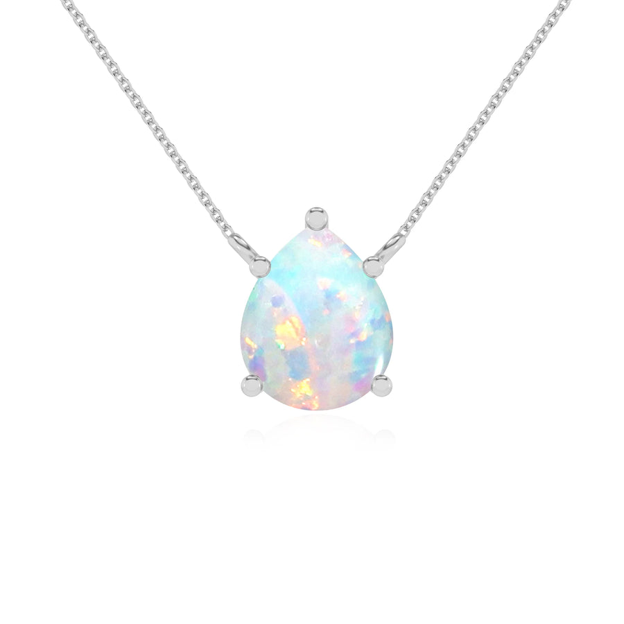 lab grown opal pear solitaire necklaces in platinum 