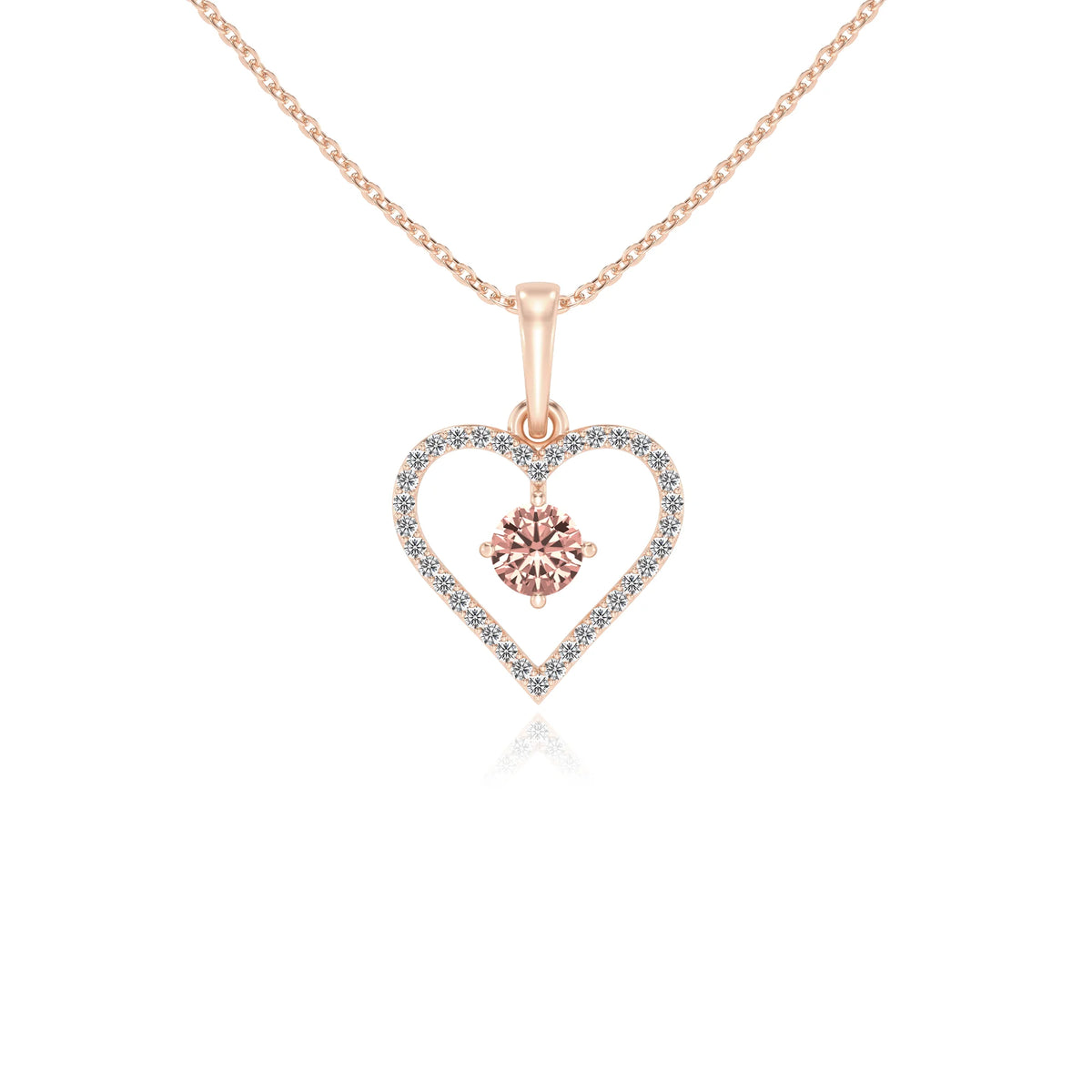 lab grown morganite round infinity necklaces in rose gold 
