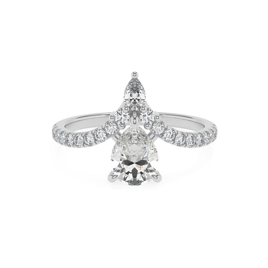 lab grown moissanite pear solitaire rings in platinum 