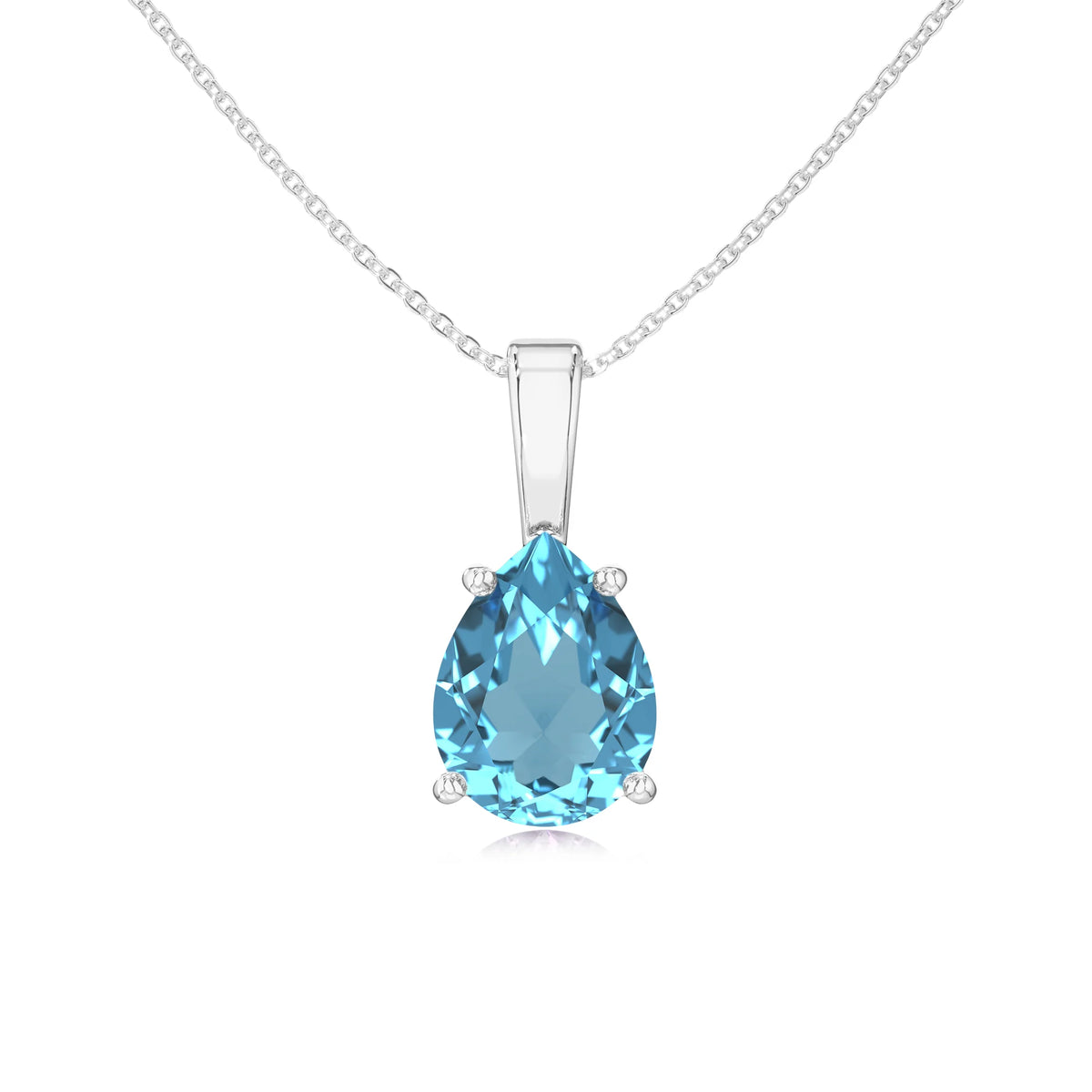 natural swiss-blue-topaz pear solitaire necklaces in platinum 