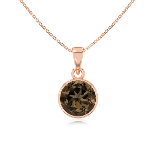 natural smoky-quartz round solitaire necklaces in rose gold 