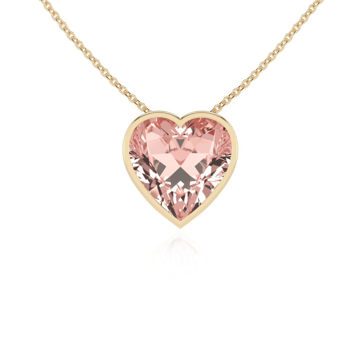 lab grown morganite heart solitaire necklaces in yellow gold 