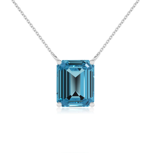natural swiss-blue-topaz emerald cut solitaire necklaces in white gold 
