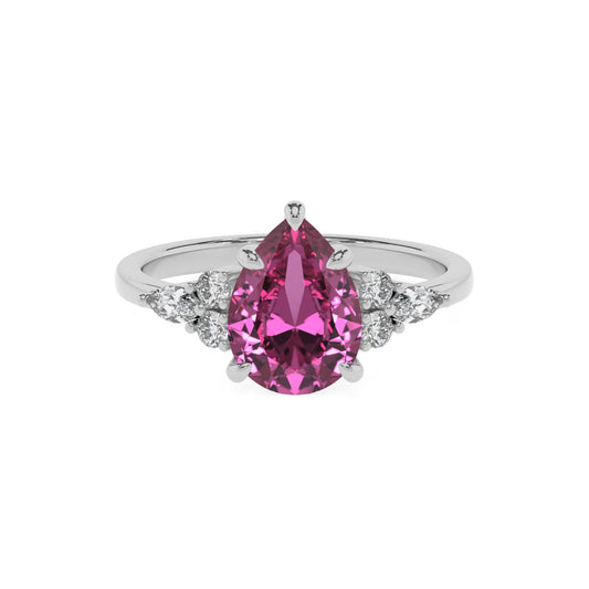 lab grown pink-sapphire pear solitaire rings in sterling silver 