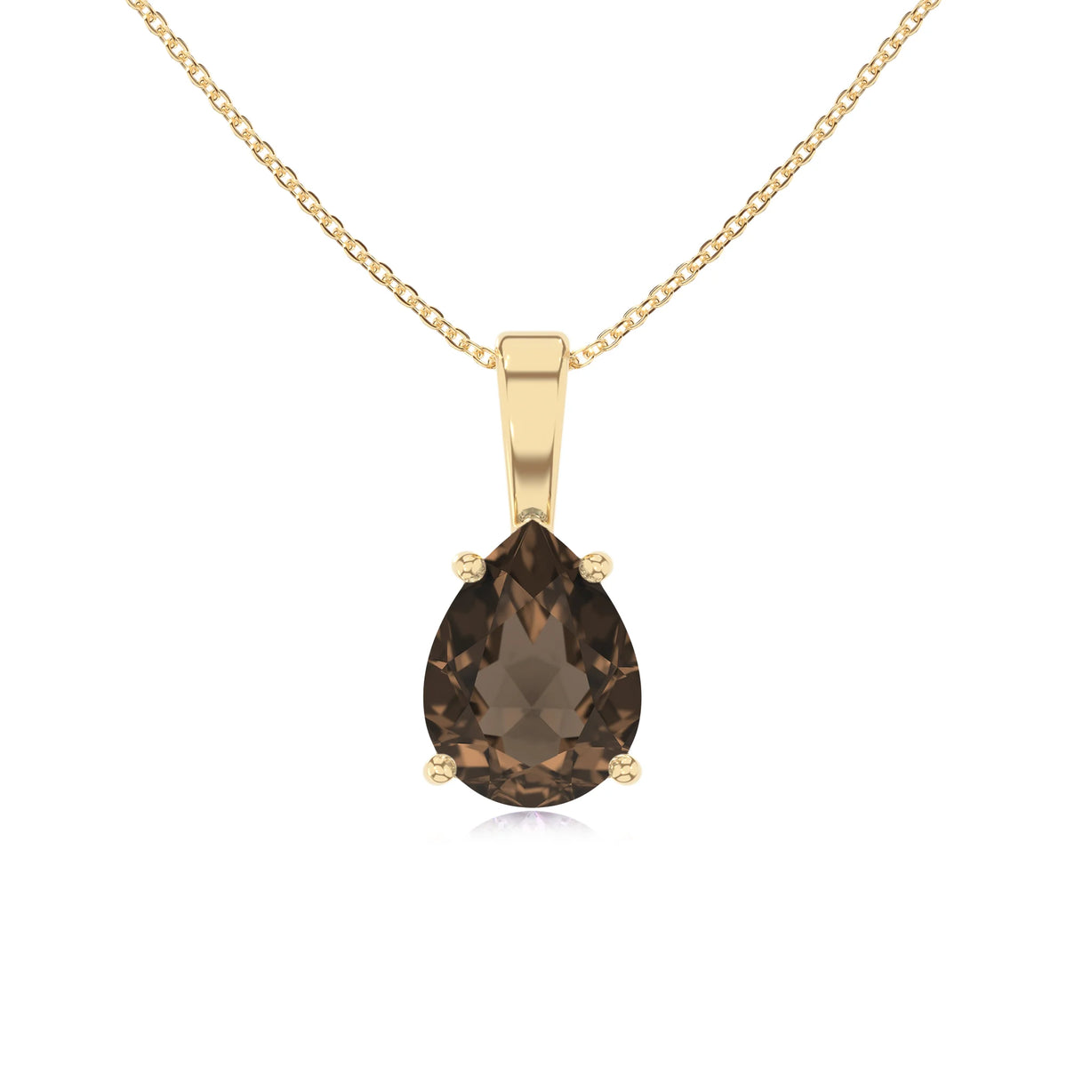 natural smoky-quartz pear solitaire necklaces in yellow gold 