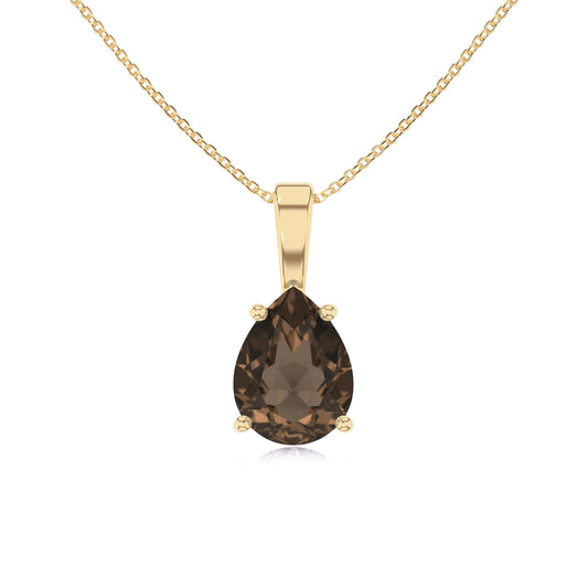natural smoky-quartz pear solitaire necklaces in yellow gold 