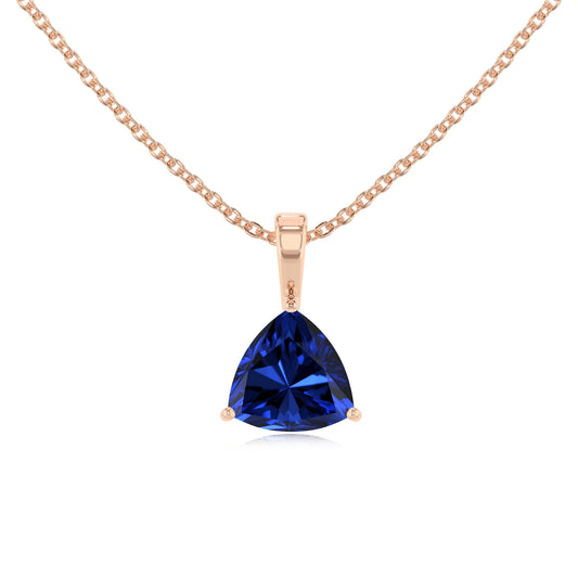lab grown blue-sapphire trillion solitaire necklaces in rose gold 