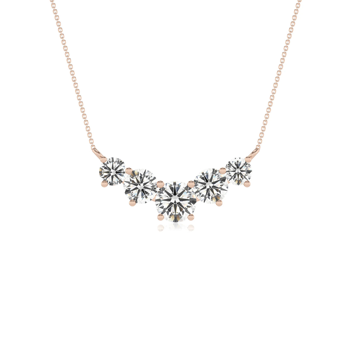 lab grown moissanite round bar necklaces in rose gold 