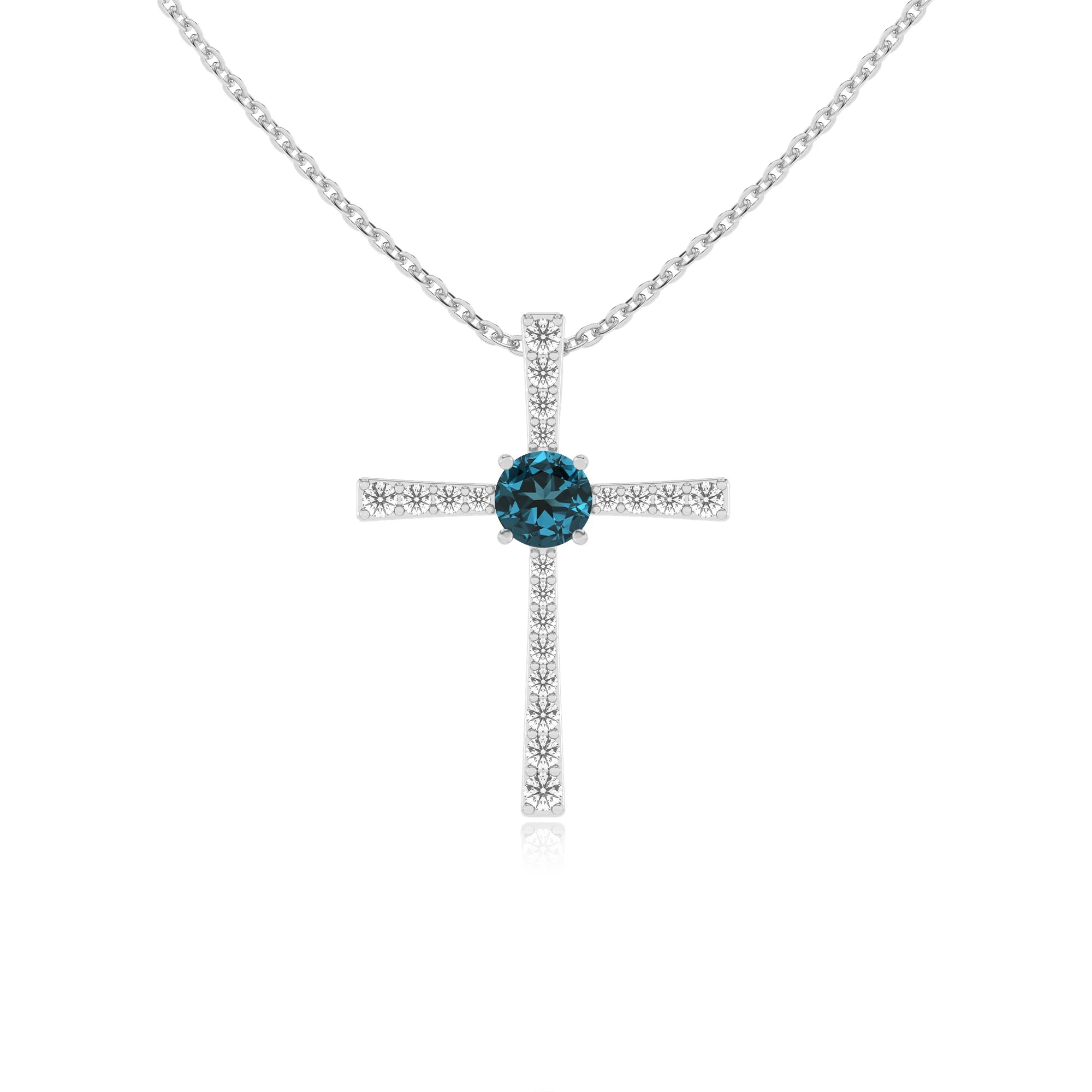 natural london-blue-topaz round infinity necklaces in white gold 