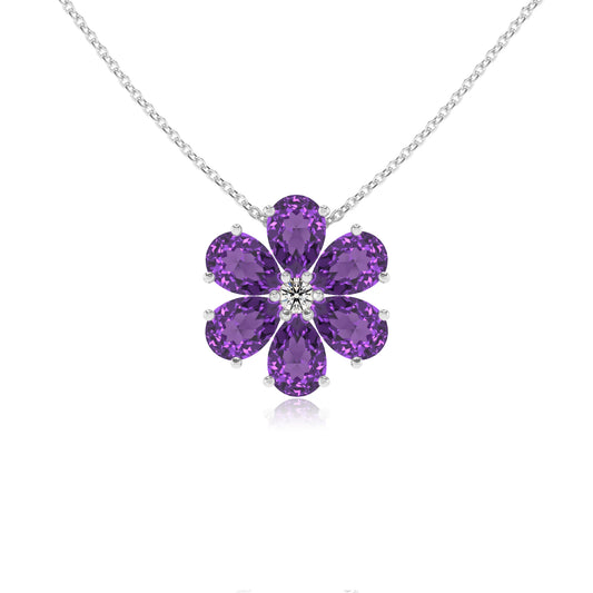 lab grown amethyst pear solitaire necklaces in white gold 