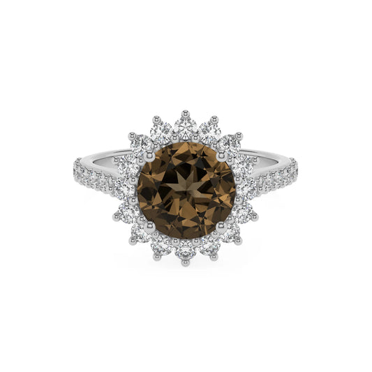 natural smoky-quartz round solitaire rings in white gold 
